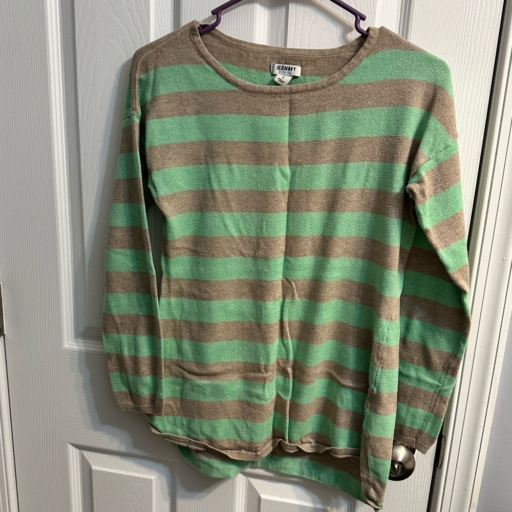 Old Navy Mint and Taupe Striped Sweater --Women's Small